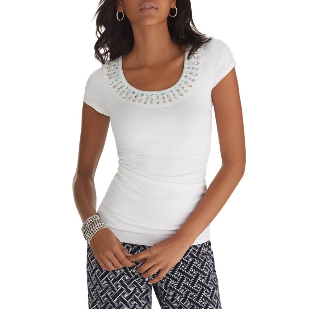 White House Black Market Embellished Neckline Top